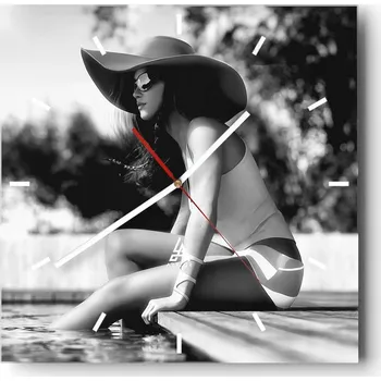 Hodiny Velké nástěnné hodiny na zeď 40x40 Žena Skleněné hodiny Čtvercové Tiché