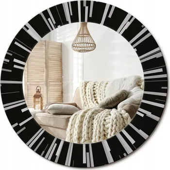 Zrcadlo Nástěnné zrcadlo zdobené grafikou na skle, Paprskovitá kompozice, průměr 50 cm