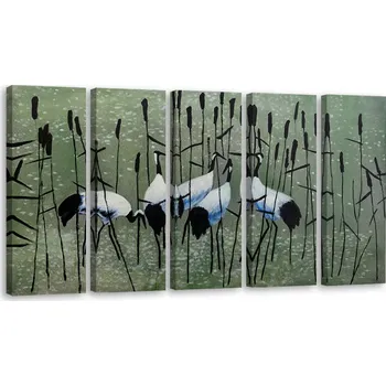 Obraz OBRAZ TRYPTYCH Jeřábi Ptáci Voda Příroda 100x40