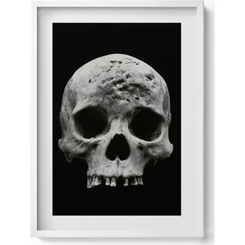 Obraz Dekorativní obraz v bílém rámu do obýváku Lidská lebka kostra 50x70 cm