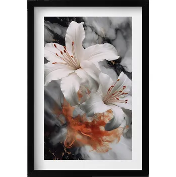 Obraz Dekorativní nástěnný obraz v rámu do obýváku Kompozice kouře s květinami 40x60 cm