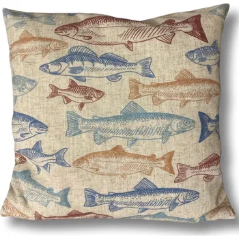 Povlak na polštářek POVLEČENÍ NA POLŠTÁŘ NÁMOŘNICKÝ STYL RYBY béžové boho dekorativní 45x45cm
