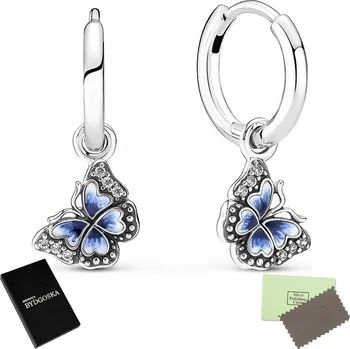 Náušnice NÁUŠNICE VISACÍ MODRÉ MOTÝLCI STŘÍBRO 925