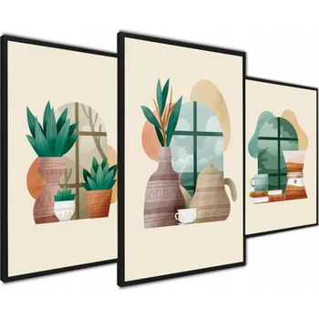 Obraz Plakát Květiny v květináčích Plakáty Triptych bez rámu 40 x 50 cm