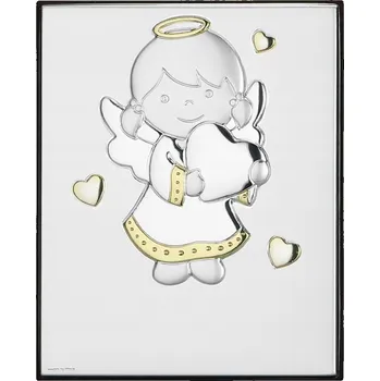 Obraz Stříbrný obrázek na křtiny andílek se srdíčkem | Rozměr: 6x7,5 cm