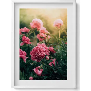 Obraz Dekorativní nástěnný obraz v rámu s grafikou loft Růžové květy na louce 50x70 cm