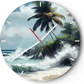 Hodiny Velké nástěnné hodiny 40x40 Pláž Skleněné hodiny Kulatý Tiché