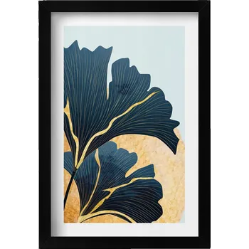 Obraz Elegantní obraz v černém rámu - Ilustrace listů jinanu dvoulaločného 20x30 cm