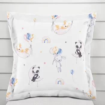 Povlak na dekorativní polštářek Dětský bavlněný povlak na polštář s lemem Sandra SA-374 Pandy lišky a zajíčci s balónky 30 x 50 cm