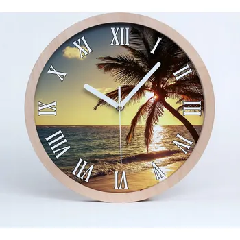 Hodiny Dřevěné nástěnné hodiny tropická pláž průměr 25 cm