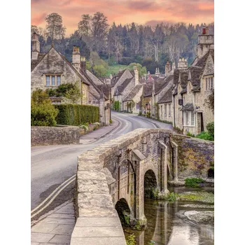 Obraz Plakát Domy a kamenný most bez rámu 60 x 80 cm