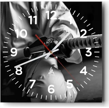 Hodiny Nástěnné hodiny do obýváku 40x40 Samuraj Bezhluké Hodiny na skle Tiché