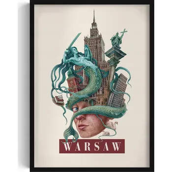 Obraz Nástěnný obraz v rámu Retro styl Varšava Siréna PKiN Sloup Zikmunda 50x70 cm