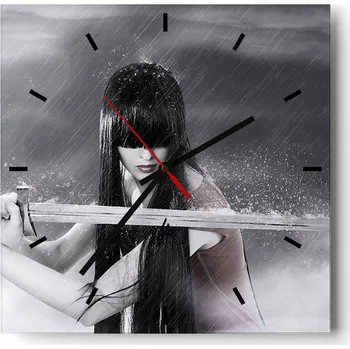 Hodiny Velké nástěnné hodiny na zeď 40x40 Žena Skleněné hodiny Čtvercové Tiché