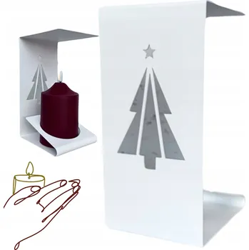 Svíčka BÍLÝ HŘBITOVNÍ SVÍČKA KOVOVÝ VÁNOČNÍ STROMEČEK, hvězdička, základna pod vložku, dekorace, 20 cm