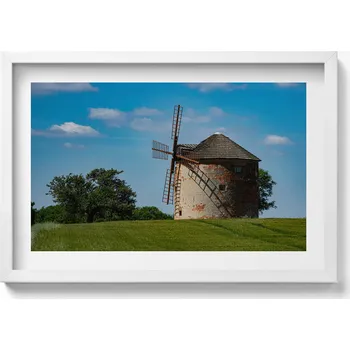 Obraz Ozdobný nástěnný obraz s bílým rámem a grafikou loft Větrný mlýn Morava 60x40 cm