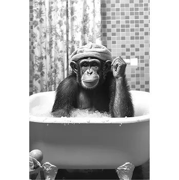 Obraz PLAKÁT BEZ RÁMU pro koupelnu a toaletu Šimpanz ve vaně P2522_A4