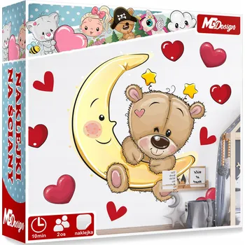Samolepící dekorace XL VELKÁ Samolepka na stěnu MEDVÍDEK se SRDÍČKY 60x57