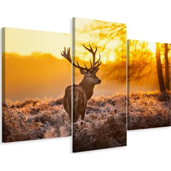 Obraz Obraz Tryptych JELEN Západ Slunce Les 3D 90x60