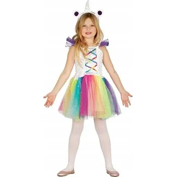 Karnevalový kostým DUHOVÝ OBLEČENÍ S JEDNOROŽCEM KOSTÝM ŠATY 116