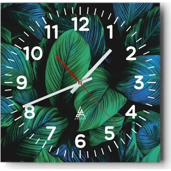 Hodiny Nástěnné hodiny do obýváku 40x40 Listy Tiché Skleněné hodiny Bez hlučnosti