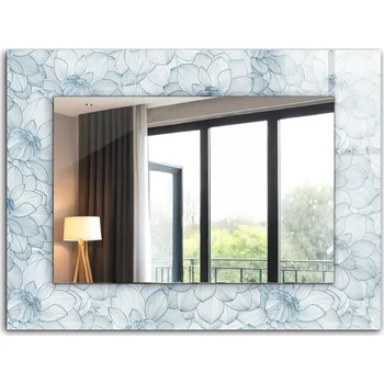 Zrcadlo Zrcadlo s potiskem do koupelny obývacího pokoje Květiny vzor modrý 80x60