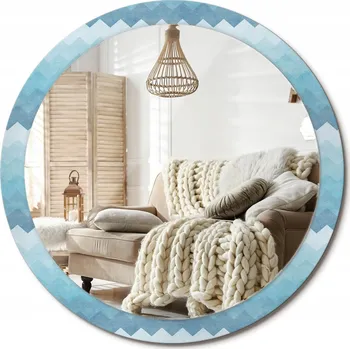 Zrcadlo Zrcadlo s potiskem do koupelny ložnice obývacího pokoje Modrý ševron, průměr 100 cm