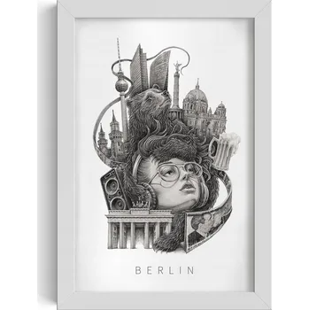 Obraz Závěsný obraz na zeď dekorace do bytu Černobílý Berlín Medvěd 20x30 cm