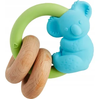 Dřevěné kousátko pro miminka, senzorické, s chrastítkem Munchkin, dřevo a silikon, vícebarevné