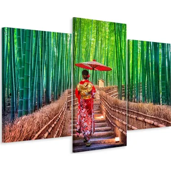 Obraz Třídílný obraz ŽENA Bambusový les 3D 60x40