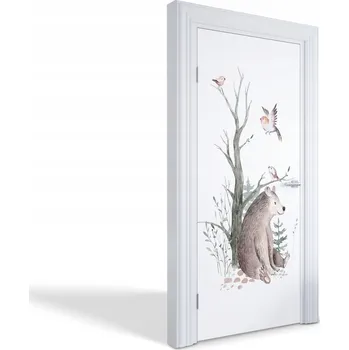 Fototapeta Dekorativní samolepka na dveře oživí vzhled Medvěd a ptáci 95x205 cm