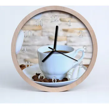 Hodiny Dřevěné nástěnné hodiny tiché Káva Šálek 25 cm