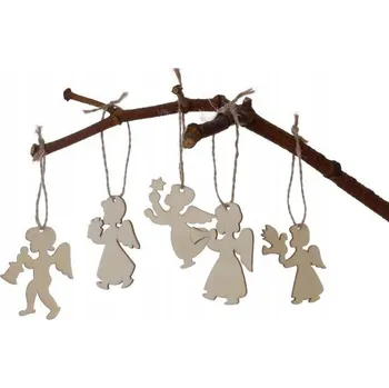 Vánoční dekorace ANDĚLÍČCI dřevěné závěsky i jako vánoční baňky 5ks