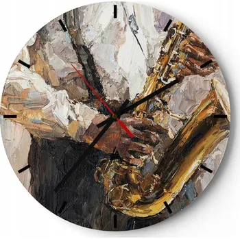 Hodiny Nástěnné hodiny do kuchyně 30x30 Saxofon Skleněné hodiny do obýváku Loft Tiché