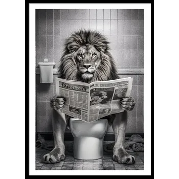 Obraz OBRAZ PLAKÁT V RÁMU do Koupelny WC Toalety LEV NA ZÁCHODĚ noviny P2537_33x43