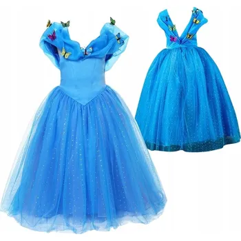 Dívčí oblečení ŠATY SPOLEČENSKÉ BALOVÉ ŠATY TYL ELEGANTNÍ NA SVATEBNÍ HOSTINA 98 104 MODRÉ