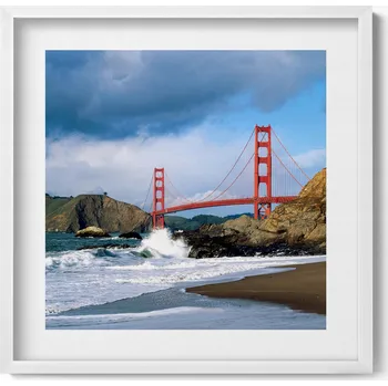 Obraz Nástěnný obraz dekorace interiéru Mořské vlny pobřeží a červený most 50x50 cm