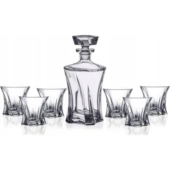 Sklenice BOHEMIA QUADRON COOPER SADA 1+6 NA WHISKY – SKLENICE A KARAFA, KŘIŠŤÁL – SET