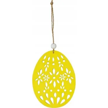 Velikonoční dekorace DŘEVĚNÉ VAJÍČKO Velikonoce S POUTKEM ŽLUTÉ 12CM MFP