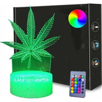 Lampička MARIHUANA THC KONOPÍ 3D NOČNÍ LAMPA LED USB / BATERIE + DÁLKOVÉ OVLÁDÁNÍ RGB