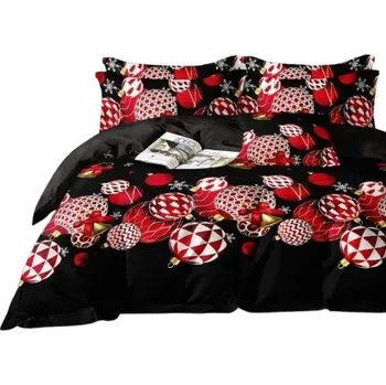 Povlečení Povlečení - Bílo-červené baňky / grafit - 160x200 - 3 dílné