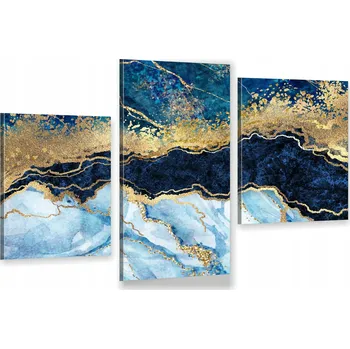 Obraz TRYPTYCH OBRAZ NA ZEĎ mramor světle modrá zlato