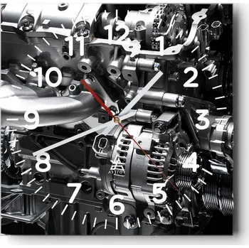 Hodiny Nástěnné hodiny do obýváku 40x40 Motorismus Tichý chod Hodiny na skle Bez hlučnosti
