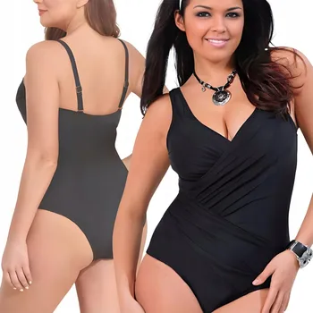 Dámské plavky JEDNODÍLNÉ PLAVKY SEXY ČERNÉ ŘASENÍ PLNĚJŠÍ TVARY PLUS SIZE XXL