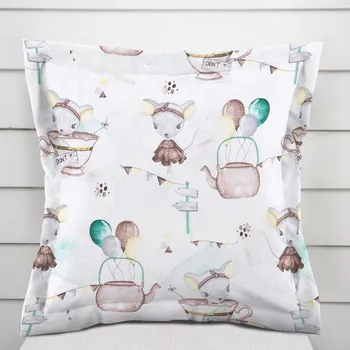 Povlak na polštářek Dětský bavlněný povlak na polštář s lemem Sandra SA-372 Myšky a konvičky na bílém 40 x 40 cm
