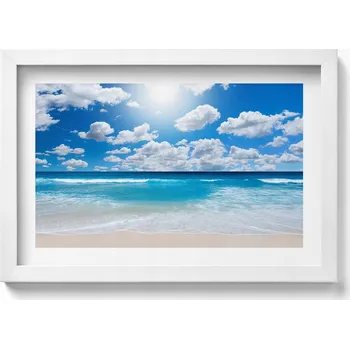 Obraz Dekorativní nástěnný obraz v rámu s grafikou Pláž, moře a horizont 30x20 cm