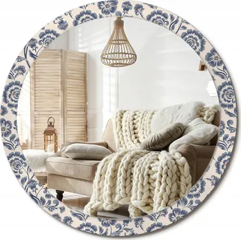 Zrcadlo Ozdobné zrcadlo s potiskem v moderním stylu Květinový vzor XXL průměr 100 cm