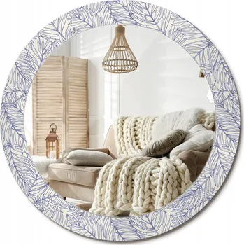 Zrcadlo Nástěnné zrcadlo zdobené grafikou na skle průměr 70 cm Tropická palma obrys