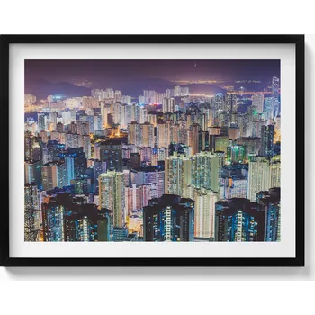 Obraz Elegantní obraz do obýváku v černém rámu Rozsvícené město v noci 80x60 cm