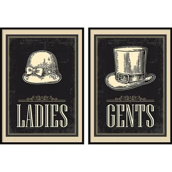 Obraz OBRAZ PLAKÁTY V RÁMU 53x73cm Dyptych Sada 2 obrazů Retro Klobouky P850